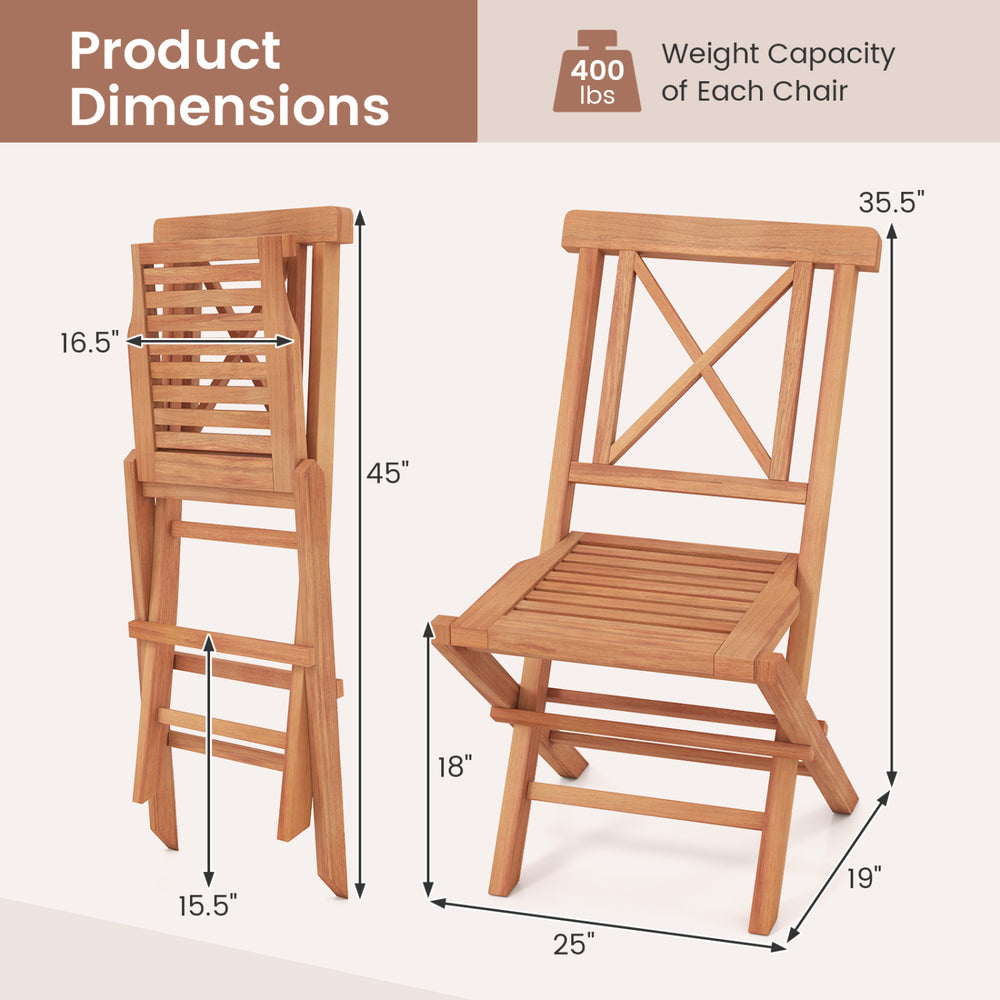 Teak wood folding patio chair with sturdy frame, comfortable high back, and compact design for easy storage and portability.