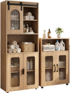 Bathroom cabinet set featuring a 59-inch tall cabinet and a 2-door floor cabinet in natural finish for versatile storage.