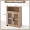 Dimensions of the natural wood 2-door floor cabinet with adjustable shelves for versatile storage in any room.