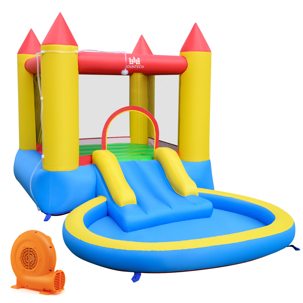 Kids Water Park Wet Dry with splash pool, water slide, and 380W blower for fun and safe outdoor play.