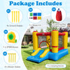 Inflatable bounce house with basketball rim, smooth slide, and 370W blower, perfect for kids aged 3-12 for outdoor fun.