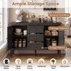 Vintage buffet cabinet featuring a spacious countertop, 3 large drawers, and 2 cabinets for organized dining room storage.