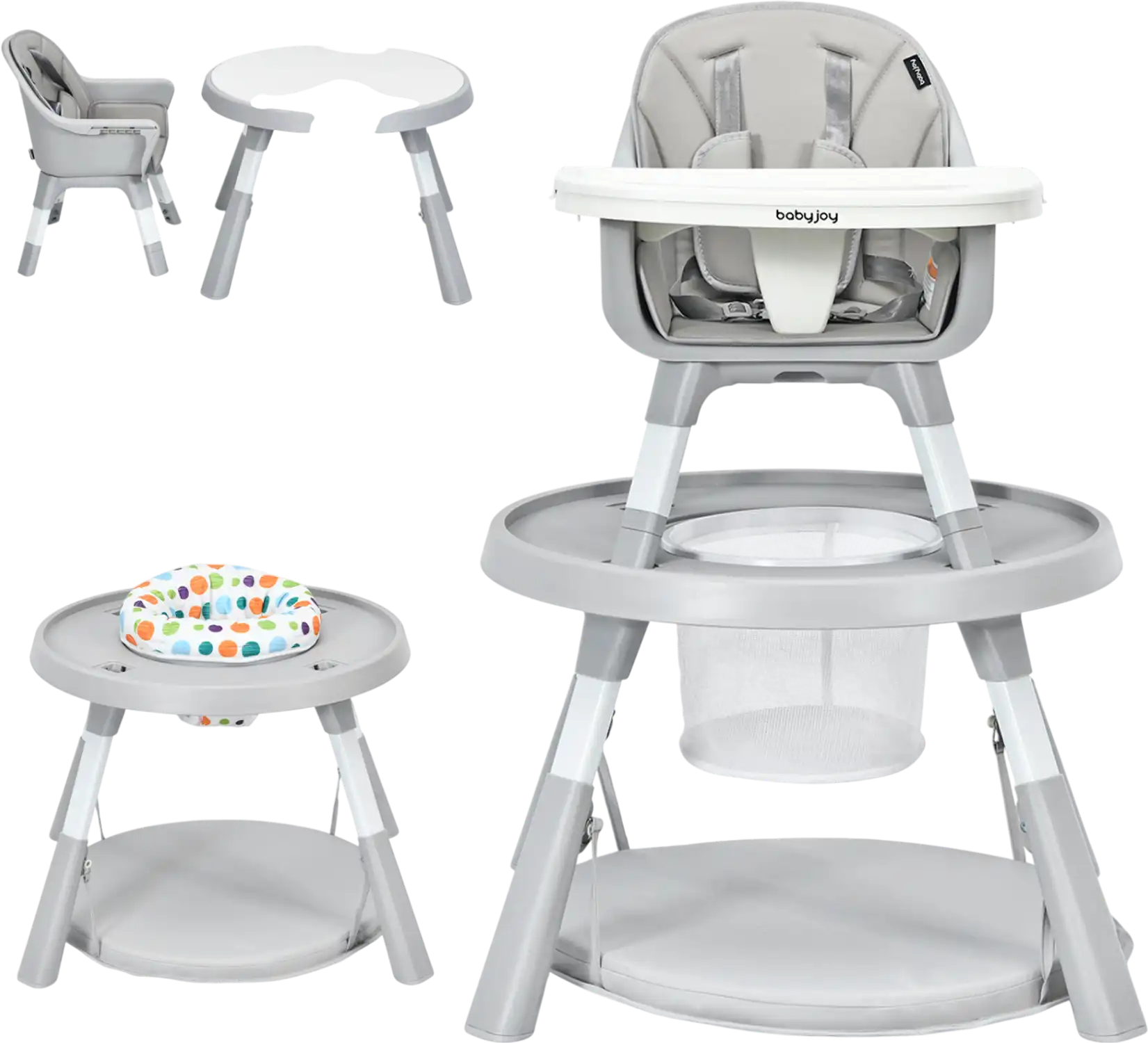 Costway 5-in-1 Baby Highchair Height Adjustable 2-Tier Tray Storage Basket 52719686 New