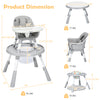 5-in-1 baby highchair in gray with adjustable height, 2-tier tray storage basket, and 5-point harness for safety.