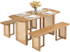 Boho-style 55” solid rubber wood dining table set with 2 benches, perfect for seating 4 people for meals.
