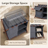 Bamboo luggage rack with 5 nylon straps, featuring a big compartment and 2 open compartments for guest room storage.
