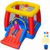 Inflatable bounce house for toddlers featuring a slide, basketball hoop, and spacious jumping area for active play.