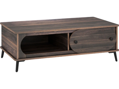 Costway Modern Wooden Coffee Table w/ 2 Compartments Metal Legs 66357079 New