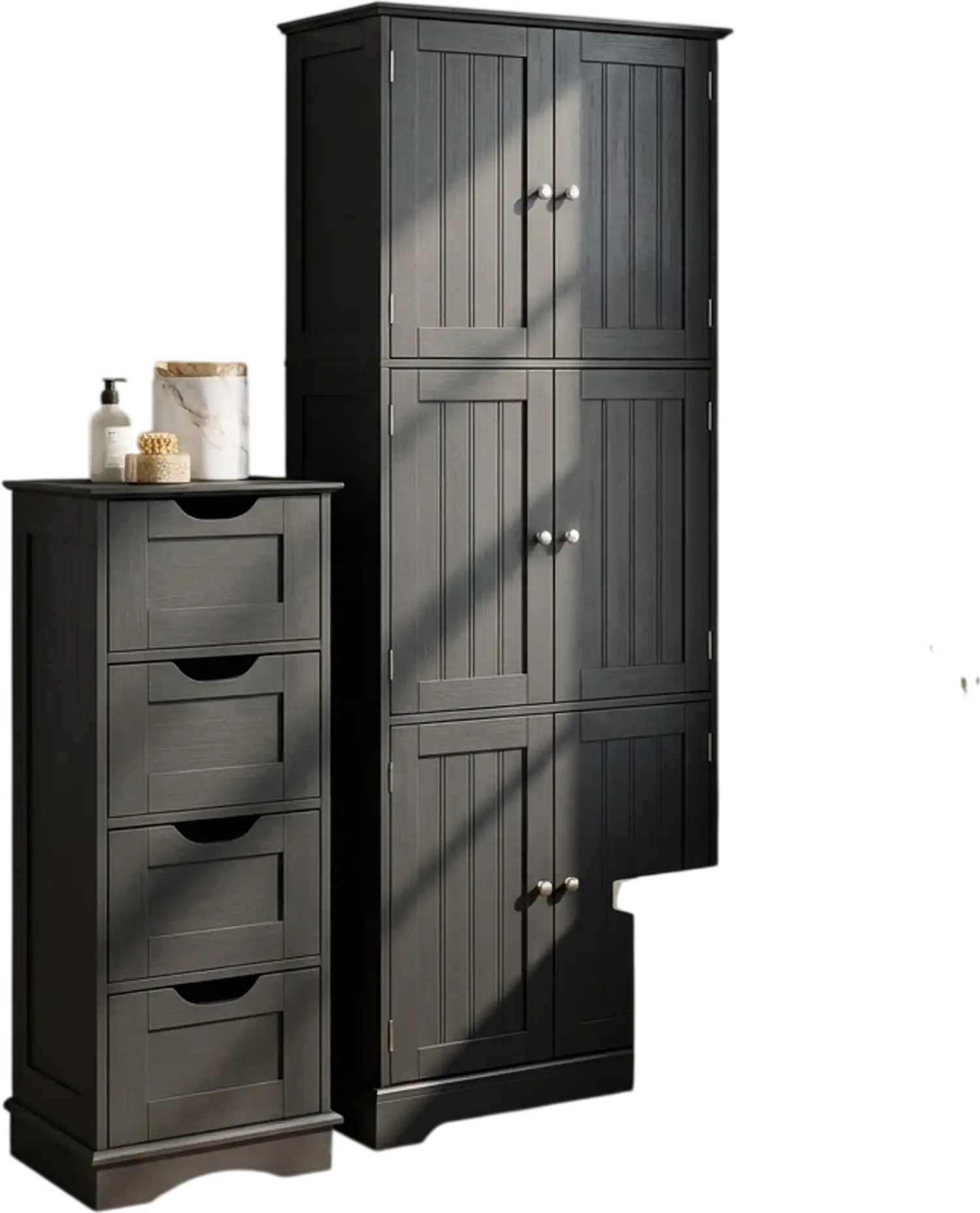 Costway Bathroom Cabinet Set 6-Door Tall Cabinet 4-Drawer Cabinet 80034936 New
