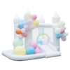 Inflatable bounce house with smooth slide, basketball hoop, and colorful balloons for wedding and party fun.