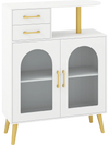 Modern buffet cabinet sideboard in white with translucent doors, spacious drawers, and RGB LED lights for stylish storage.