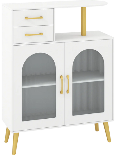 Costway Modern Buffet Sideboard Cabinet with Translucent Doors Open Shelf 42230525 New