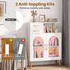 Modern buffet cabinet sideboard in white with translucent doors, open shelf, and anti-toppling kits for enhanced safety.
