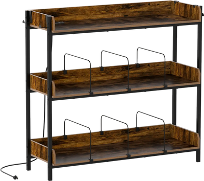 Costway 3-Tier Record Player Stand w/ Power Outlets Metal Dividers Bookcase 95857368 New