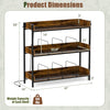 3-tier rustic brown record player stand with metal dividers, power outlets, and space for 350 albums for versatile storage.