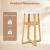 2-tier end table with a white tabletop and natural bamboo frame, featuring an X-shaped base and anti-slip foot pads.