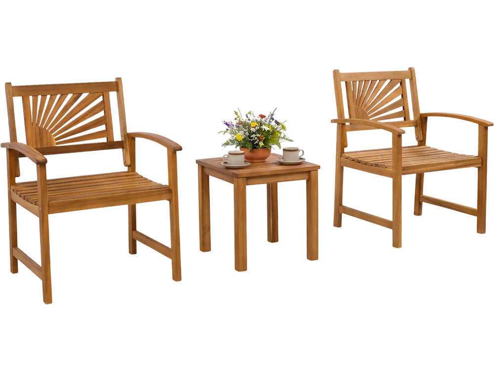 Slatted armchair from the 3-piece patio acacia wood bistro set, designed for comfort and outdoor style.