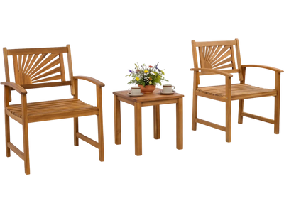 Costway 3-Piece Patio Acacia Wood Bistro Set w/ 2 Slatted Armchairs 97487332 New