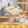 Wooden kids desk and chair set with large tabletop, pull-out drawer, and 3 storage compartments for versatile activities.