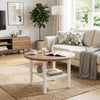 Modern Round Coffee Table Metal Frame 2-Tier with Storage Shelf-Natural - Gallery View 1 of 10