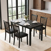 Black 48" rectangular kitchen table with solid rubber wood legs, seating four comfortably, featuring rounded corners and elegant detailing.