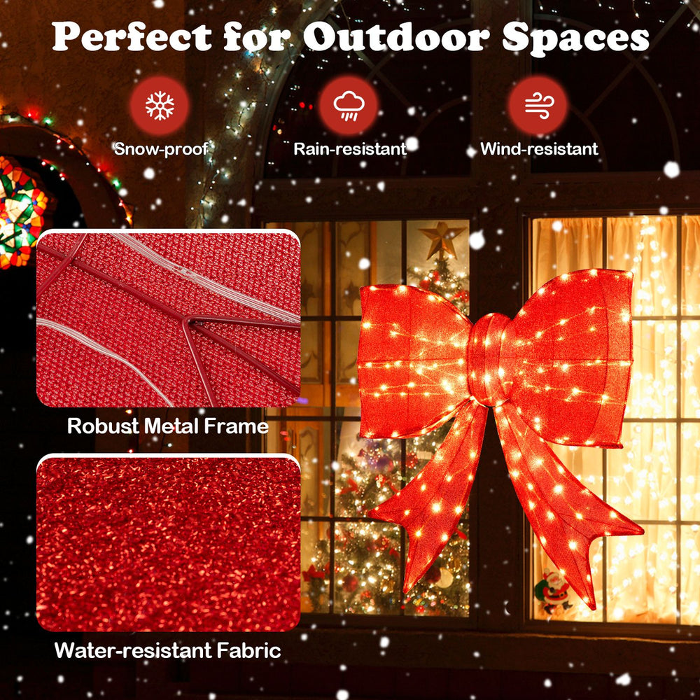 Extra-large 37-inch lighted Christmas bow decoration with 150 warm white LEDs, perfect for outdoor holiday decorating.