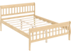 Solid wood twin platform bed frame with slatted headboard and 8 slats for mattress support, ideal for versatile bedroom styles.