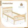 Solid wood platform bed frame with slatted headboard, natural finish, and 400 lbs weight capacity for twin size rooms.