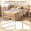 Solid wood platform bed frame with slatted headboard and 8 sturdy slats for reliable mattress support in twin size.