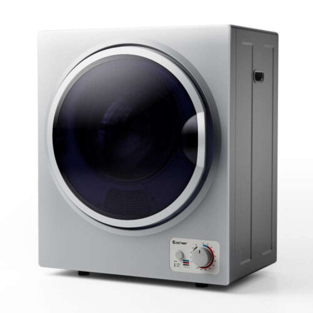 Compact electric clothes dryer featuring four drying modes and 1.5 cu. ft. capacity, perfect for limited-space laundry areas.