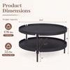 Round black 2-tier plastic coffee table with a lower shelf, versatile design for living room storage and easy cleaning.