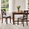 Brown wooden dining chairs set of 2 with fabric padded seats and ergonomic backrests, ideal for kitchen decor.