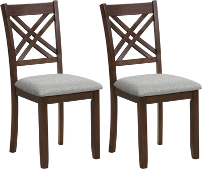Costway Wooden Dining Chairs Set of 2 Fabric Padded Seat Solid Rubber Wood Kitchen 95846511 New