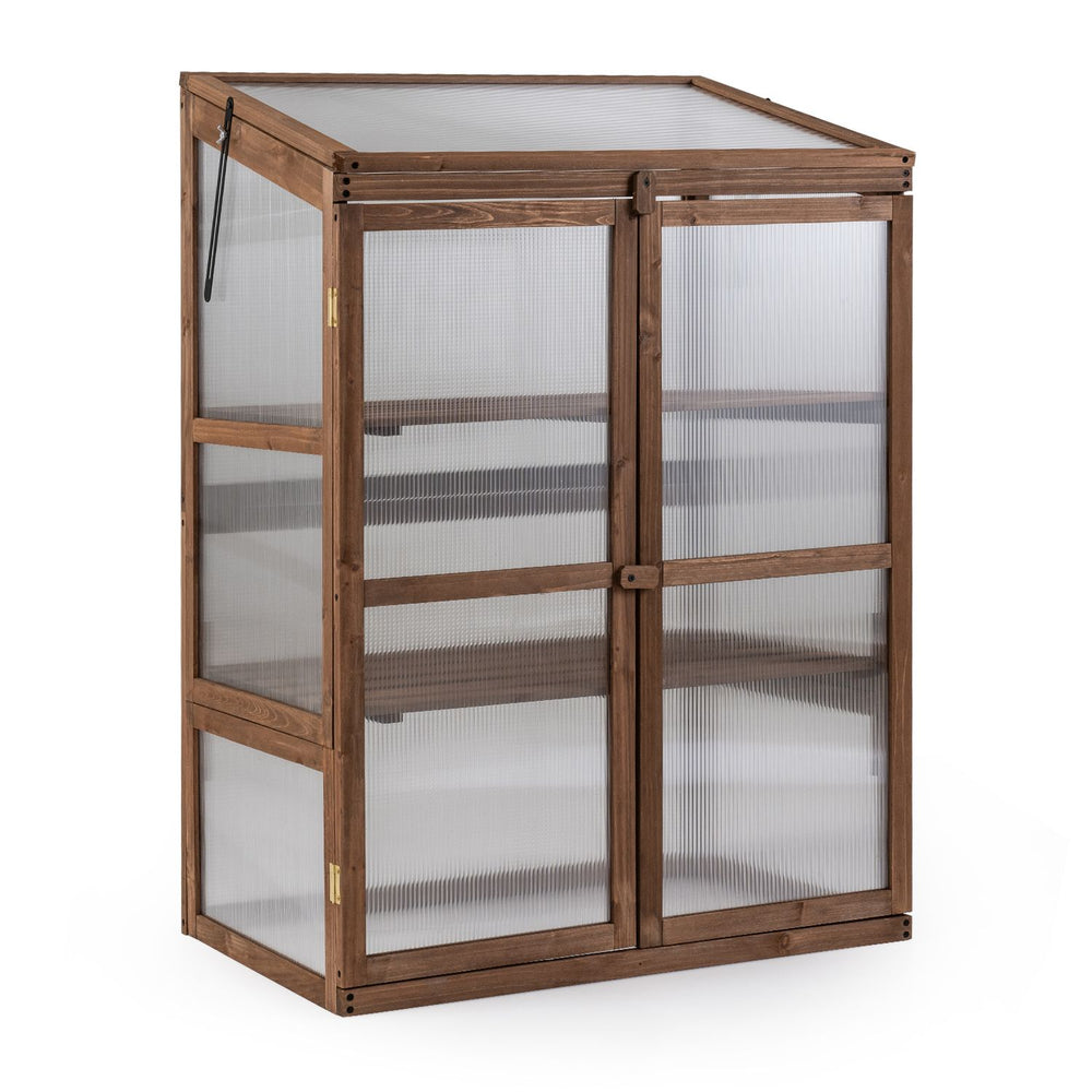 Fir Wood Greenhouse Cabinet with Transparent Flip-Top Roof and 2-Door Plants Shelf Protection-Brown - Gallery View 1 of 1