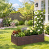 Rattan raised garden bed with trellis, featuring a large planting area for flowers and herbs, perfect for patios and backyards.