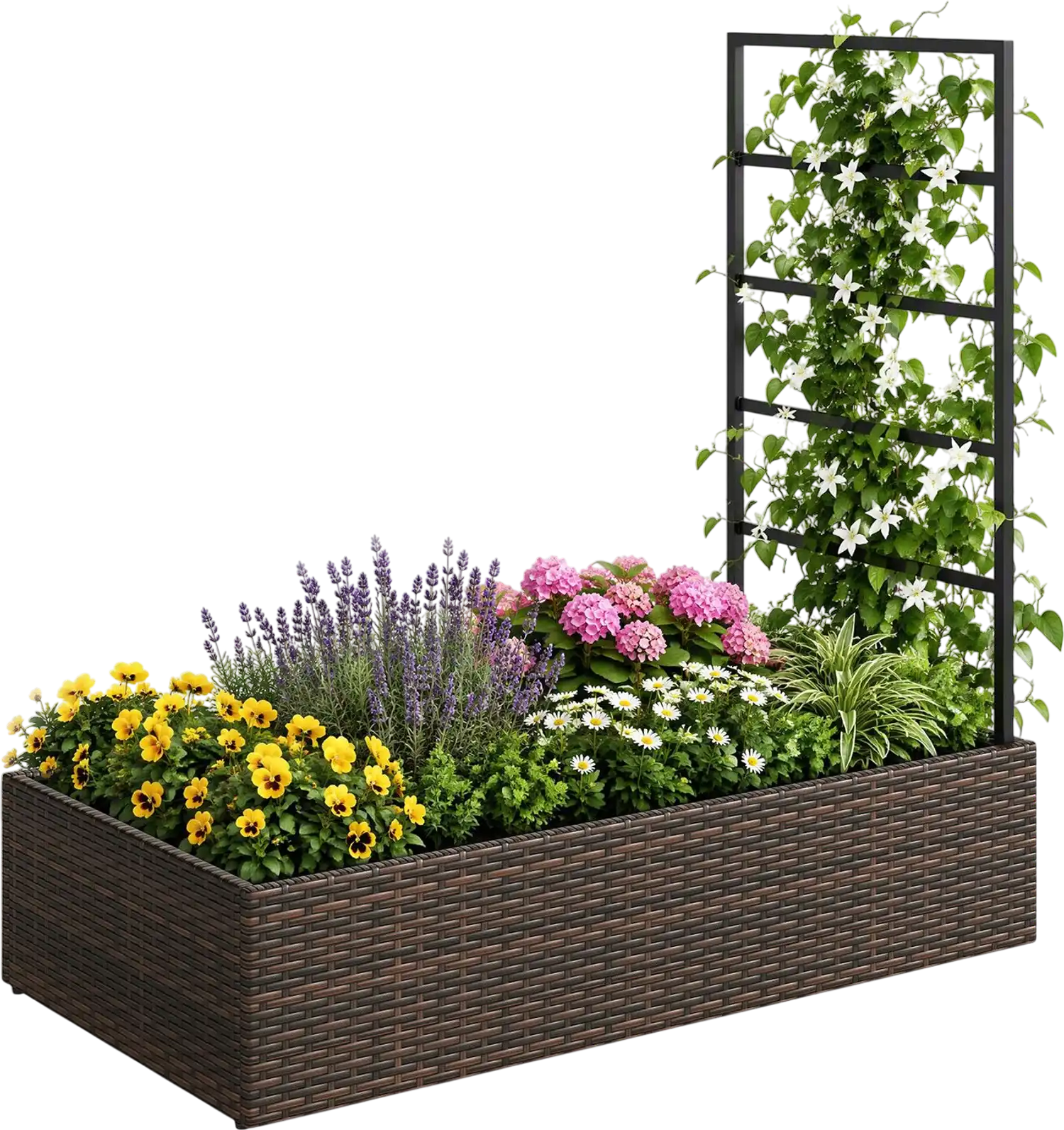 Costway Rattan Raised Garden Bed Trellis Open-Ended Base 16635489 New