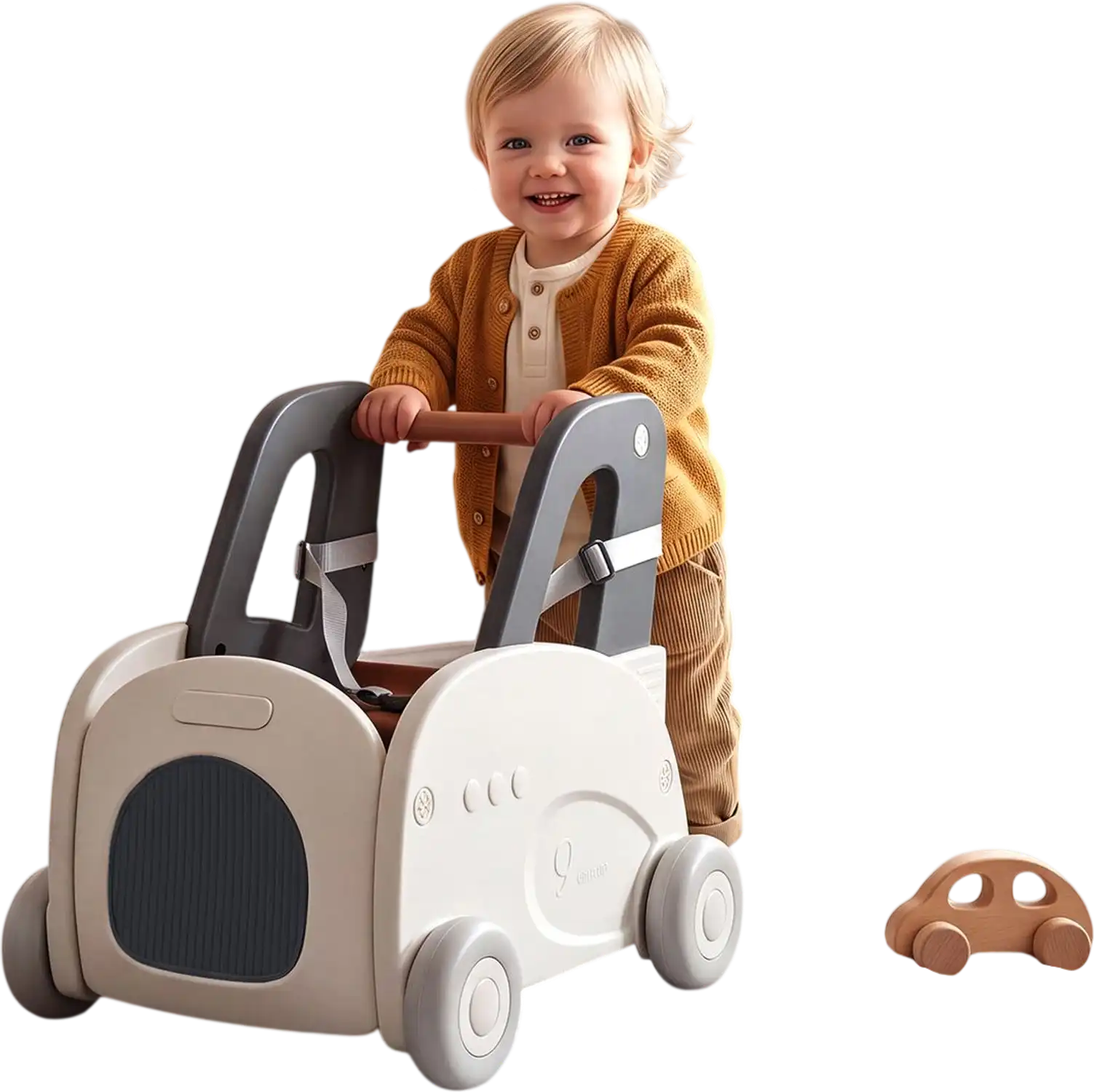 Costway 4-in-1 Baby Car Shape Toddler Toy Box Walker w/ Wheels Tip-Up Seat 85375106 New
