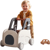 Baby car-shaped toddler toy box with wheels, flip-up seat, and storage for toys, designed for safe and smooth movement.
