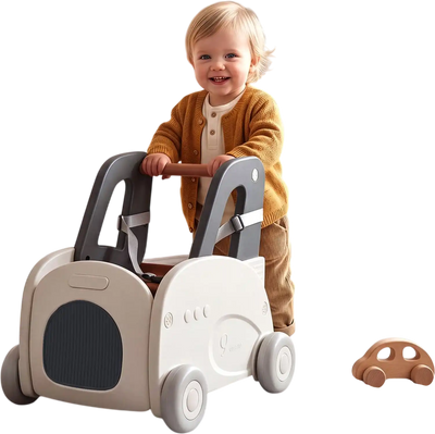 Costway 4-in-1 Baby Car Shape Toddler Toy Box Walker w/ Wheels Tip-Up Seat 85375106 New