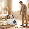 Baby car-shaped toy box with wheels, featuring a flip-up seat, safety belt, and ample storage for kids' toys.