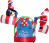Inflatable 5.1 FT Christmas seesaw features Santa and penguin with LED lights, perfect for festive garden decoration.
