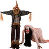 Crawling woman ghost with lifelike movement and red LED eyes, ideal for adding fright to Halloween yard displays.