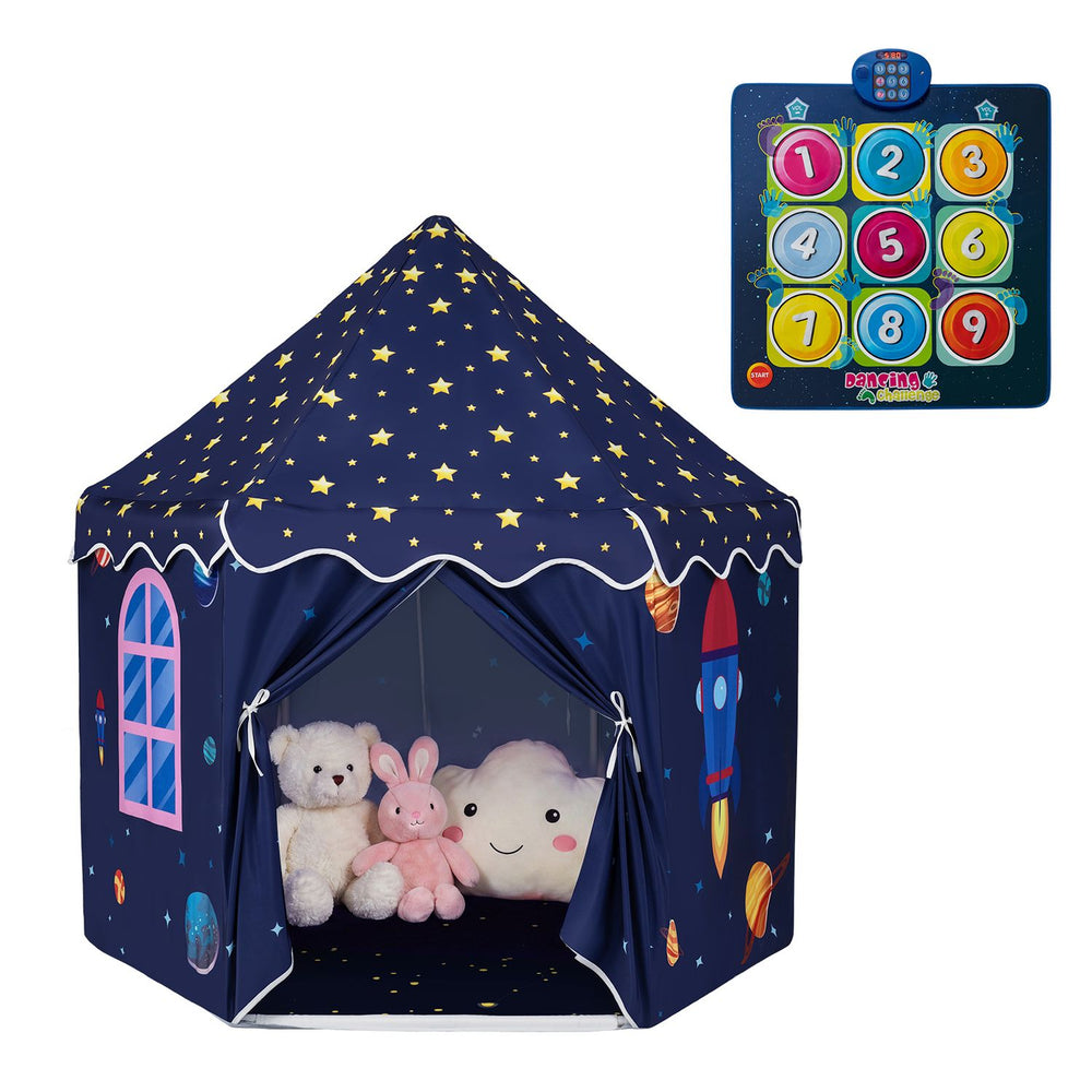 Colorful indoor outdoor play tent with starry design, perfect for toddlers' imaginative play and cozy hideaways.