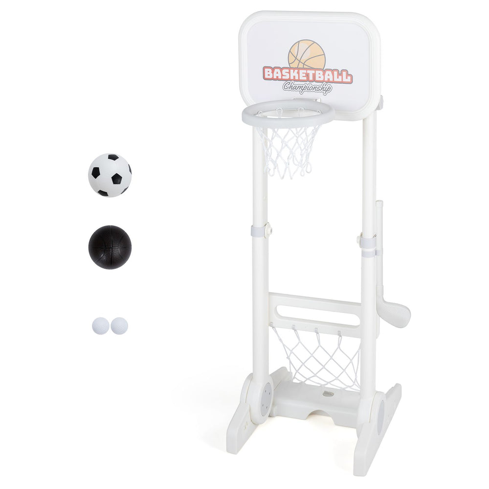 Side view of the toddler sports set showcasing the adjustable height feature, perfect for growing kids during outdoor play.