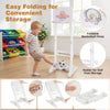 Toddler sports set featuring a foldable basketball hoop and soccer goal with adjustable height for outdoor play.