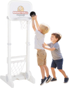 Toddler sports set featuring a 3-in-1 adjustable basketball hoop and soccer goal for outdoor play and active fun.