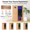 Far infrared wooden sauna room for 2 people featuring a premium Canadian hemlock design and therapeutic red light therapy.