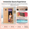 Far infrared wooden sauna room for 2 features dual speakers, Himalayan salt blocks, and a premium Canadian hemlock design.