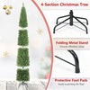 9 feet pre-lit pencil Christmas tree with 1032 branch tips and foldable metal stand, ideal for small spaces.