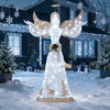 5-foot pre-lit 3D glittered Christmas angel with 100 cold white lights and a golden bow, perfect for festive outdoor decoration.
